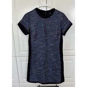 Madewell Pencil Dress Womens 4 Black Blue White iridescent Knee Length Zip Back